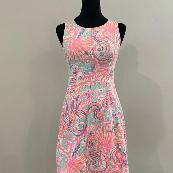LILLY PULITZER Felicity Too Much Bubbly Print French Terry Fit Flare Dress sz XS - Picture 4 of 9